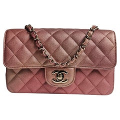Chanel Glitter Ombre Pink Orange Lambskin Quilted Mini Rectangle Flap Bag