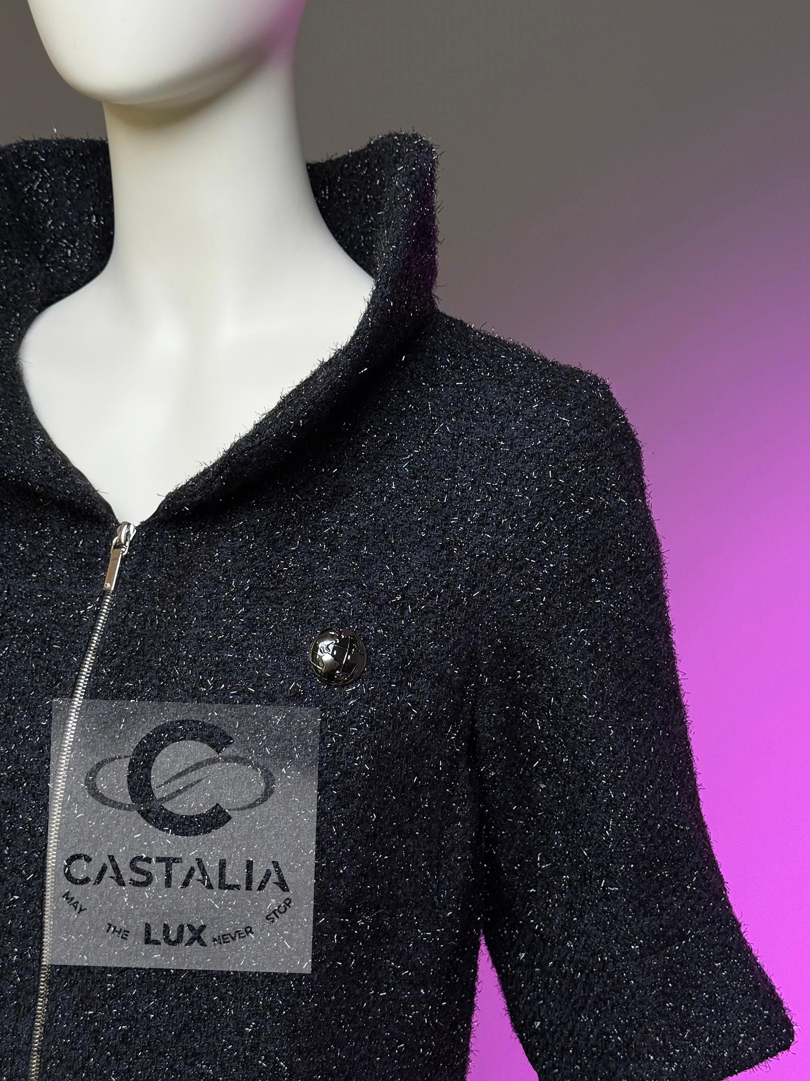 Chanel Globalization Black Shimmer Tweed Jacket Dress 40 FR For Sale 6