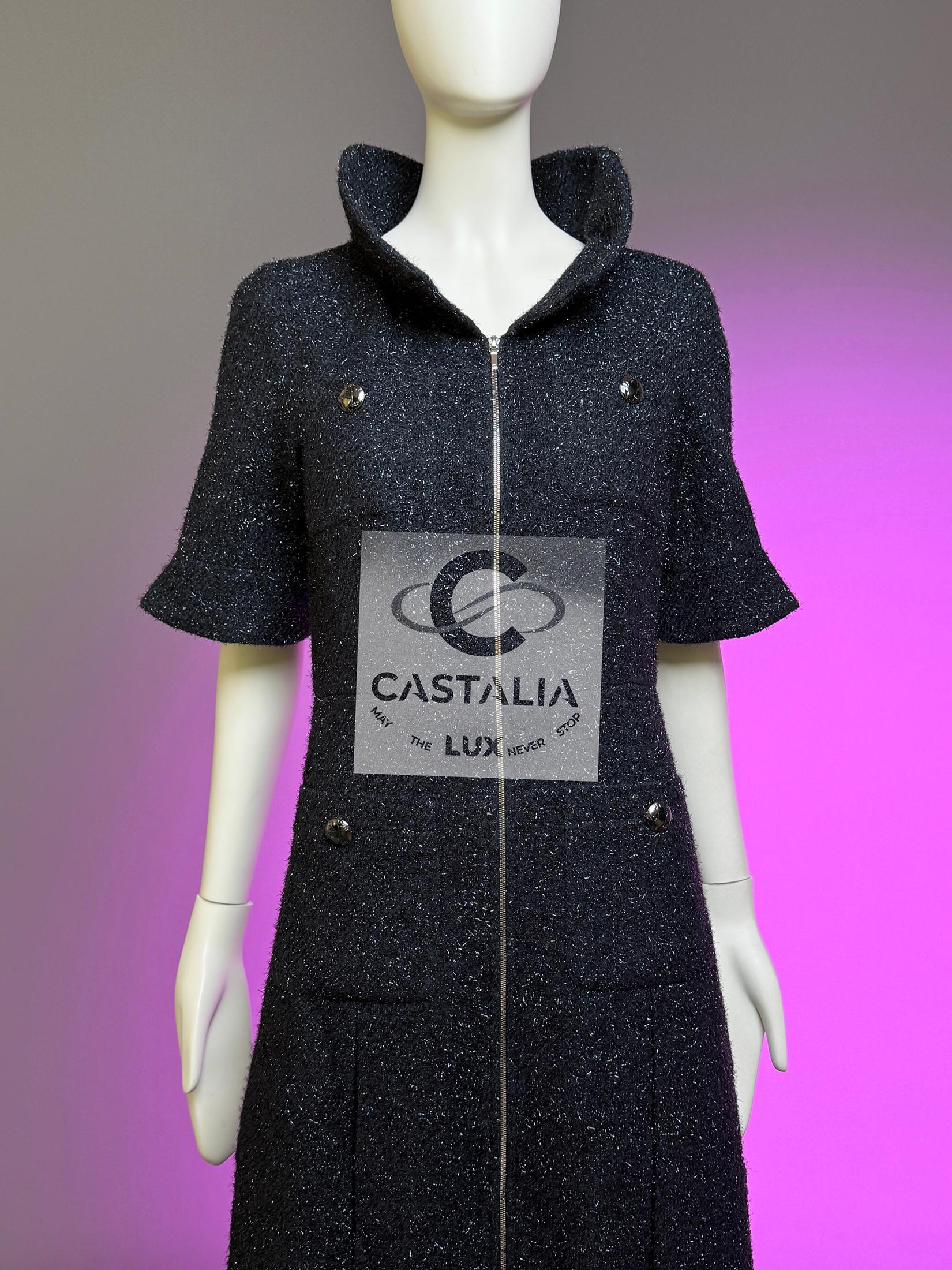 Chanel Globalization Black Shimmer Tweed Jacket Dress 40 FR For Sale 9