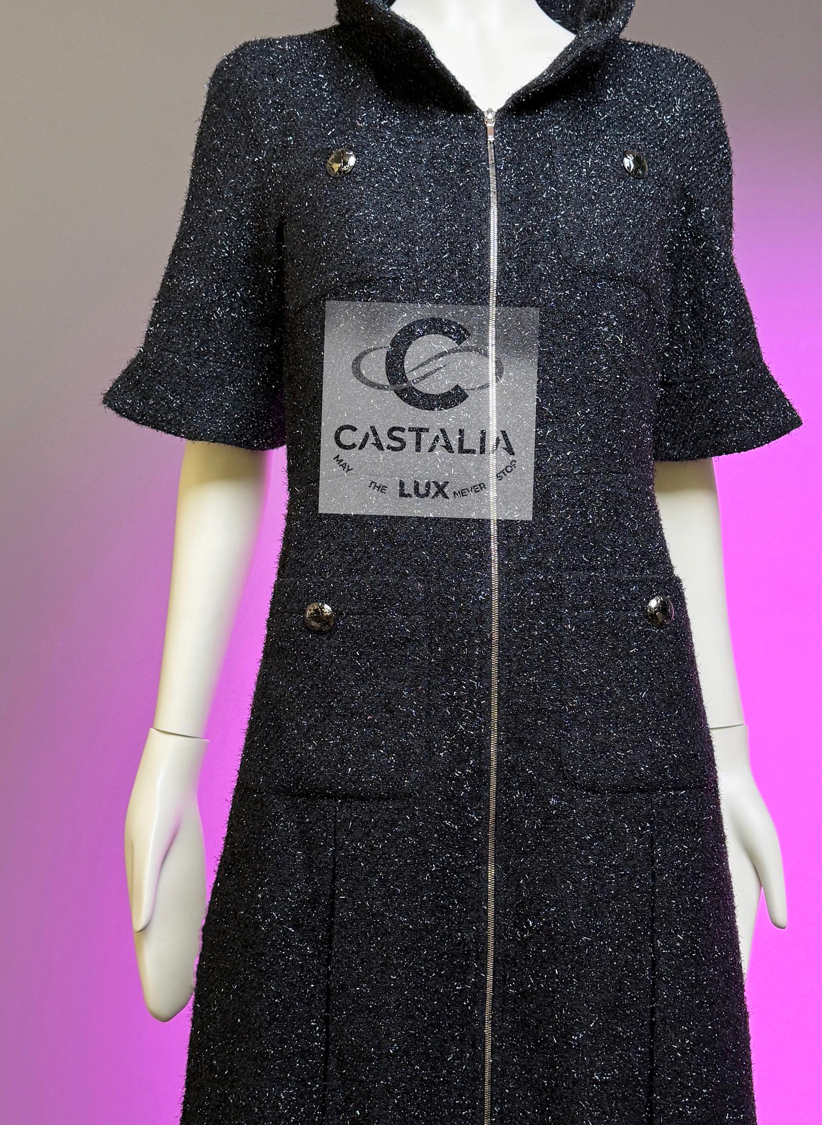 Chanel Globalization Black Shimmer Tweed Jacket Dress 40 FR For Sale 11