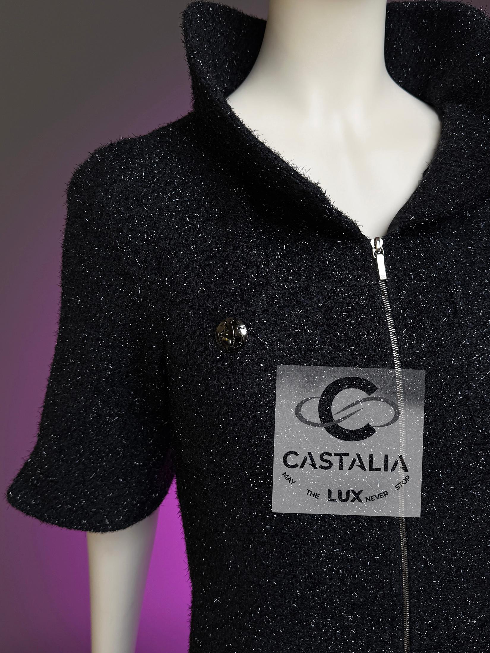 Chanel Globalization Black Shimmer Tweed Jacket Dress 40 FR For Sale 12