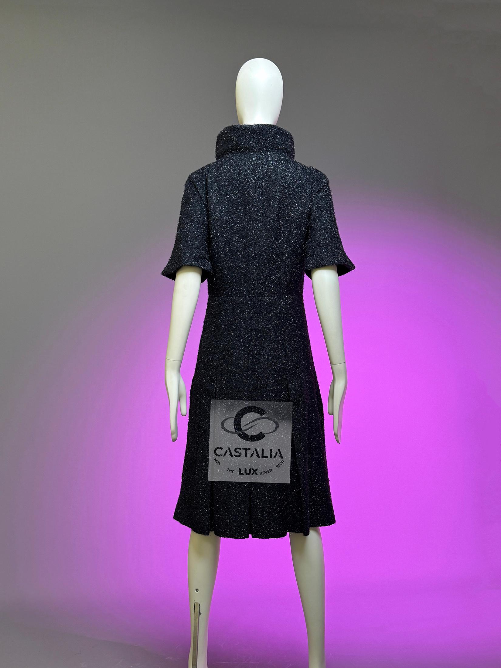 Chanel Globalization Black Shimmer Tweed Jacket Dress 40 FR For Sale 14