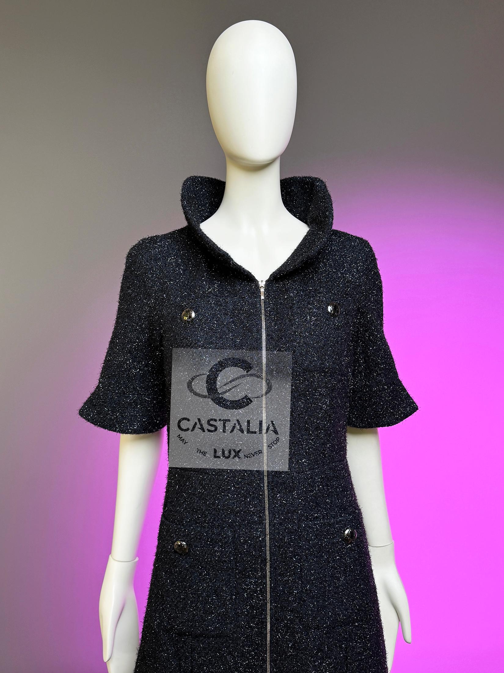 Chanel Globalization Black Shimmer Tweed Jacket Dress 40 FR For Sale 4