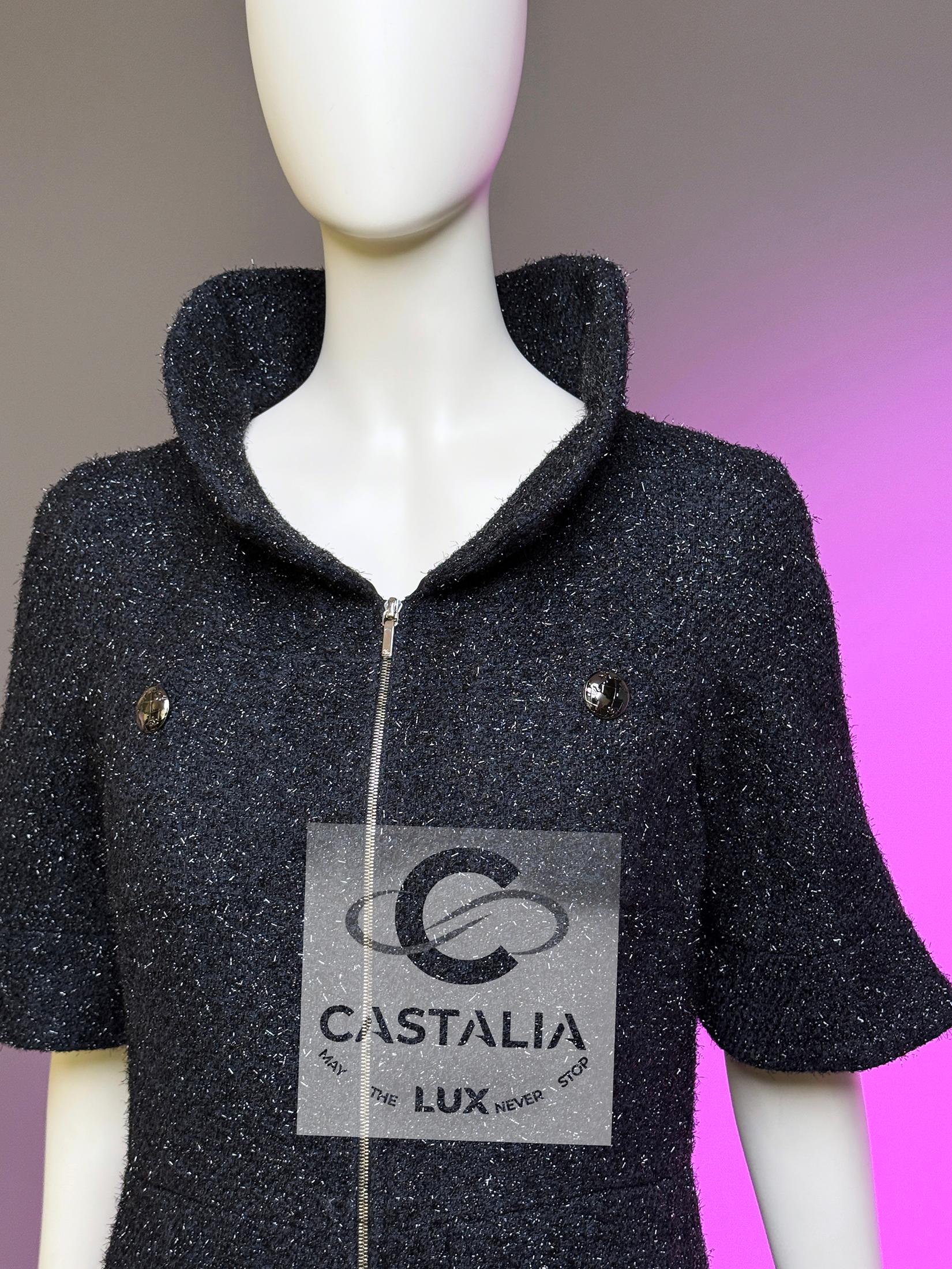 Chanel Globalization Black Shimmer Tweed Jacket Dress 40 FR For Sale 5
