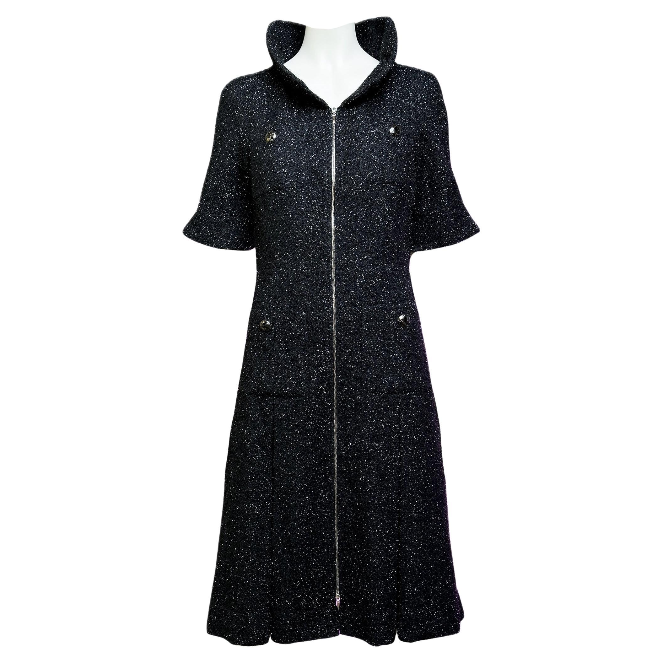 Chanel Globalization Black Shimmer Tweed Jacket Dress 40 FR For Sale