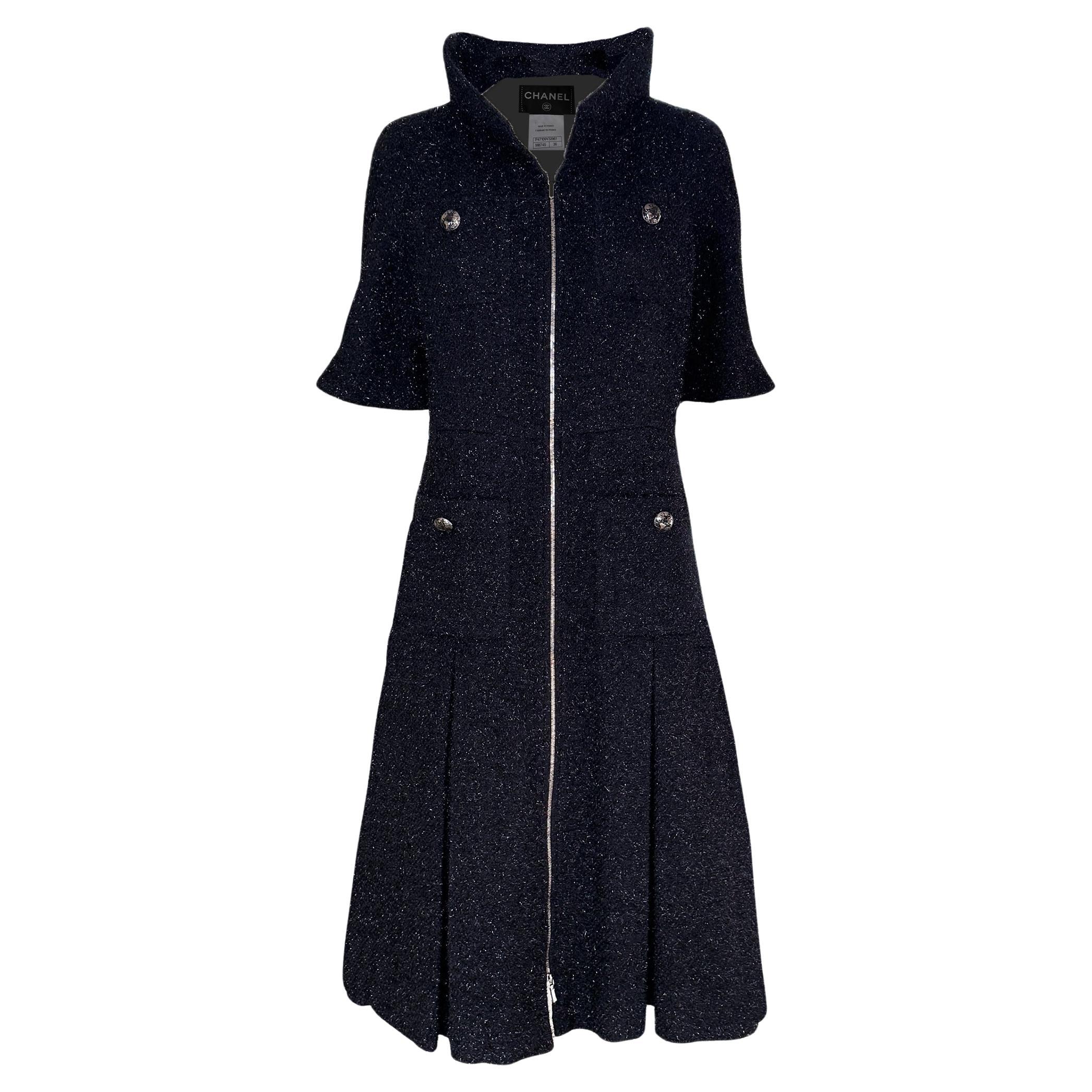 Chanel Globalization Black Shimmer Tweed Jacket Dress 40 FR