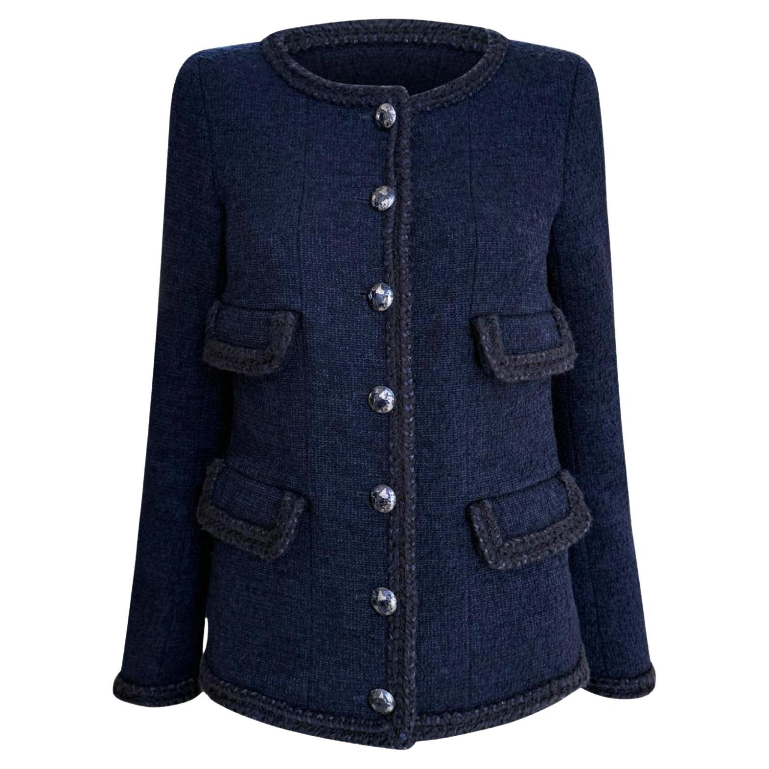 Chanel Globalization Iconic Navy Tweed Jacket 34 FR in vendita