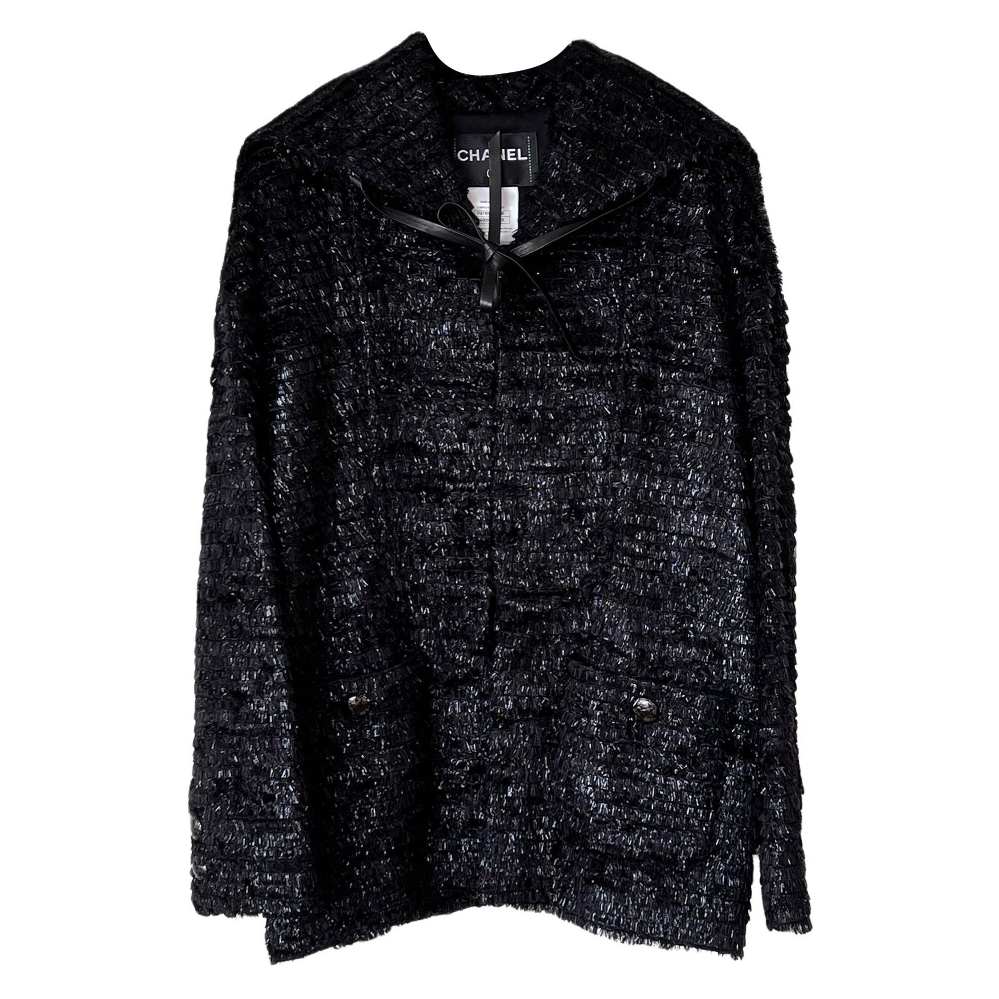 Chanel Globalization Runway Black Shimmer Tweed Jacket 36 FR