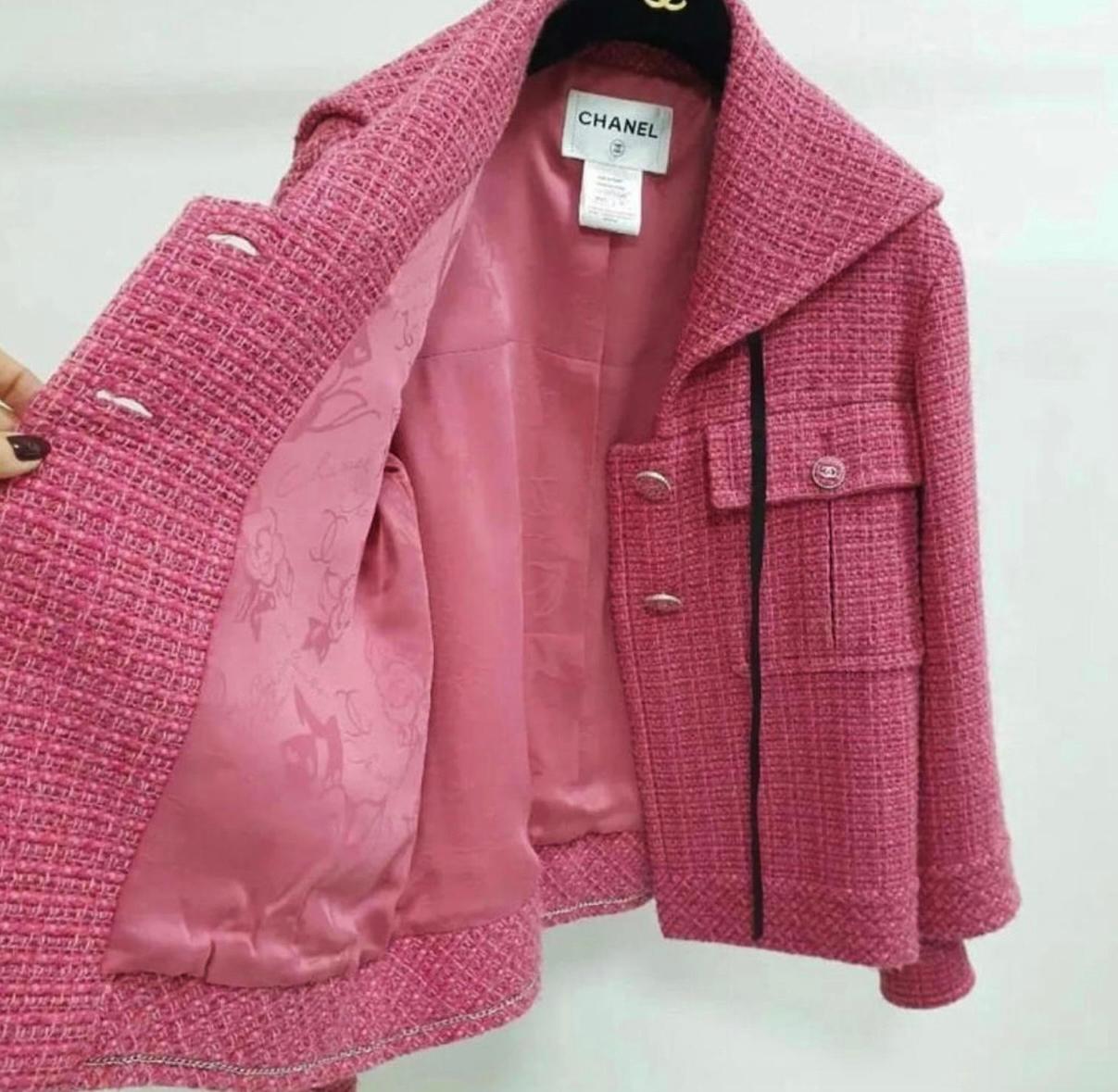 Chanel Globalization Runway CC Buttons Soft Pink Tweed Jacket 46 FR 5