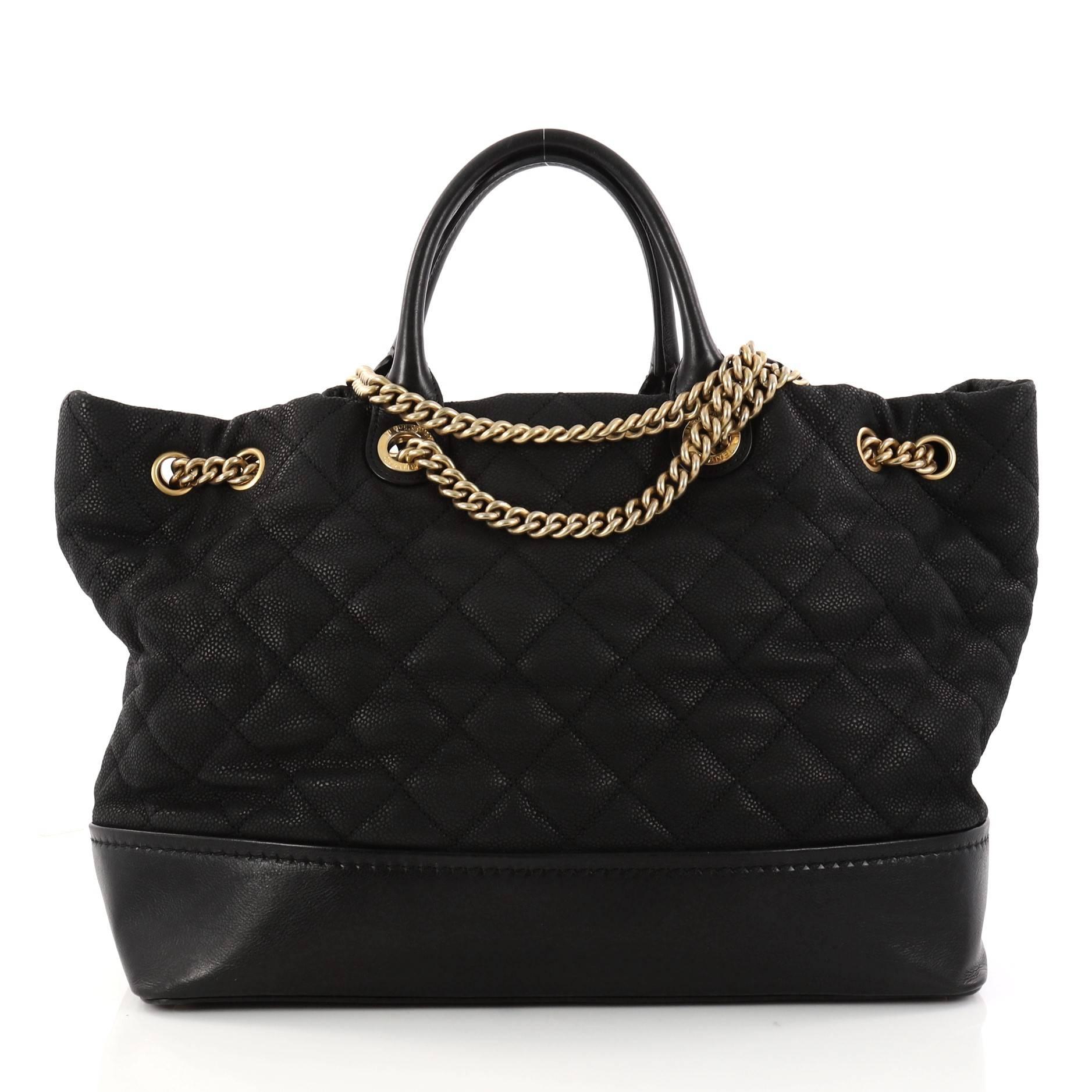 Chanel Globetrotter Drawstring Shopping Tote Quilted Iridescent Caviar Large In Good Condition In NY, NY