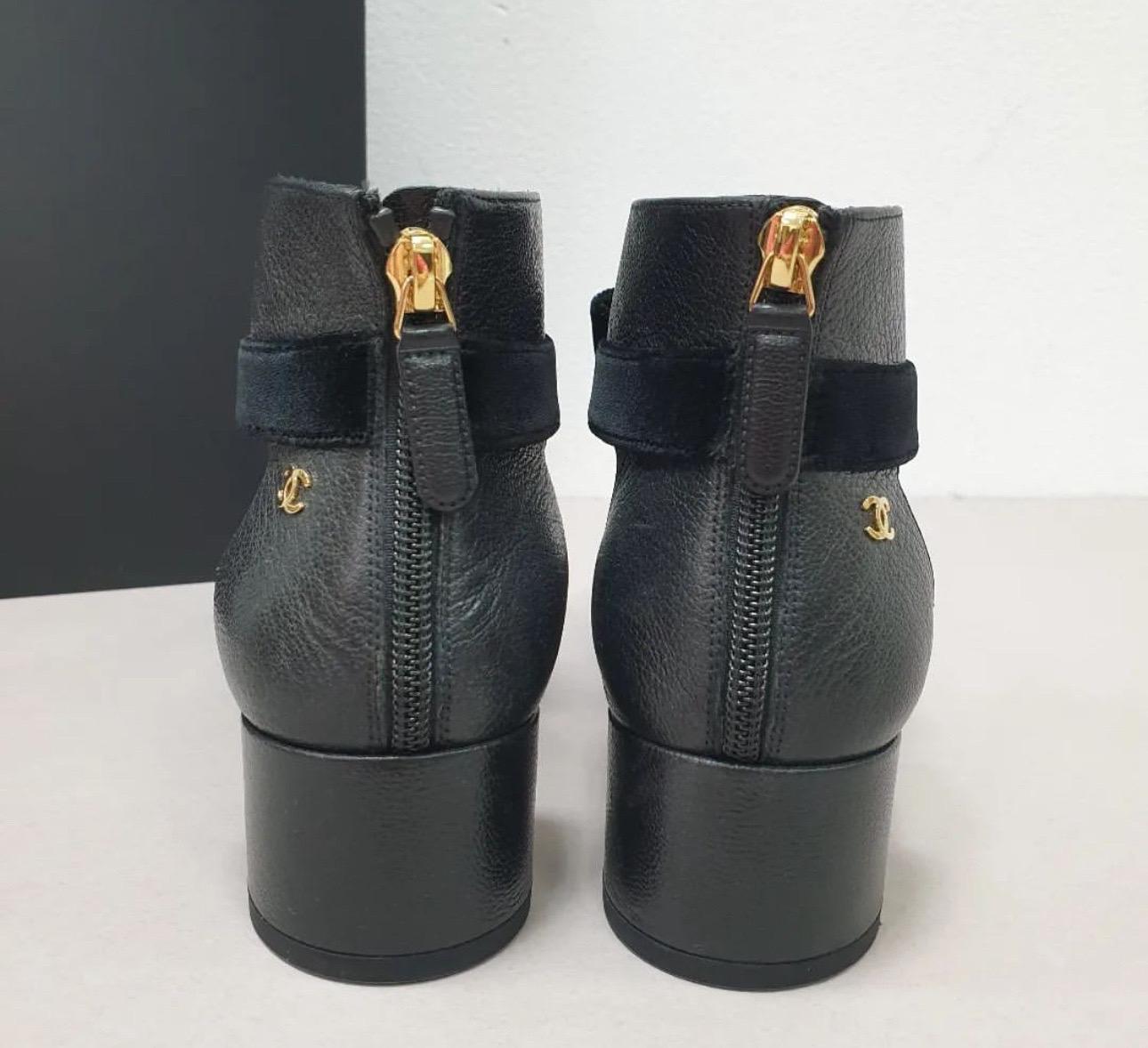 Women's CHANEL Goatskin Velvet Cap Toe CC Bow Cut Out Ankle Boots