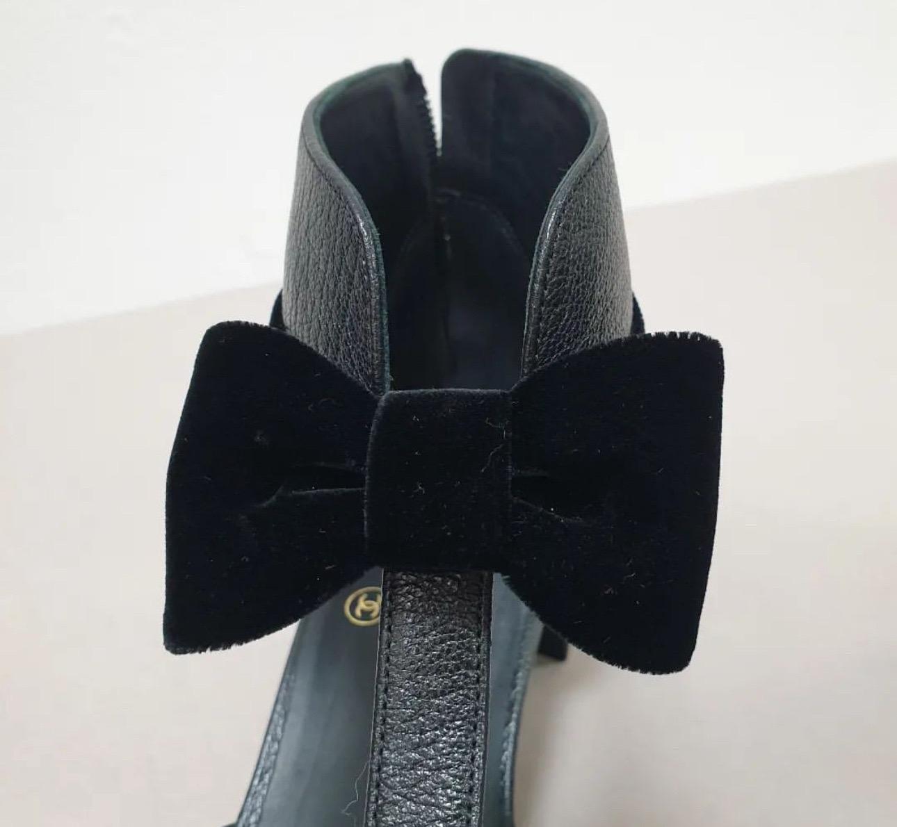 CHANEL Goatskin Velvet Cap Toe CC Bow Cut Out Ankle Boots 2