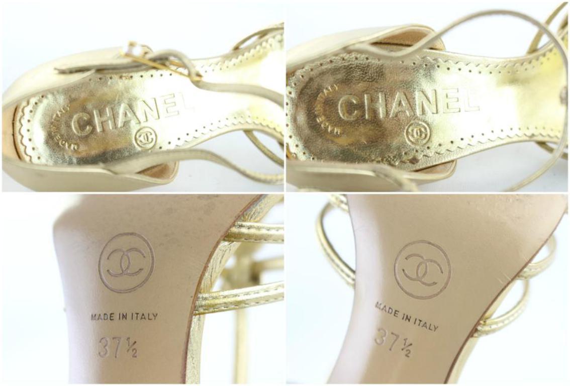 Chanel Gold 05c T-strap Metallic Strappy 18cr1106 Sandals 6