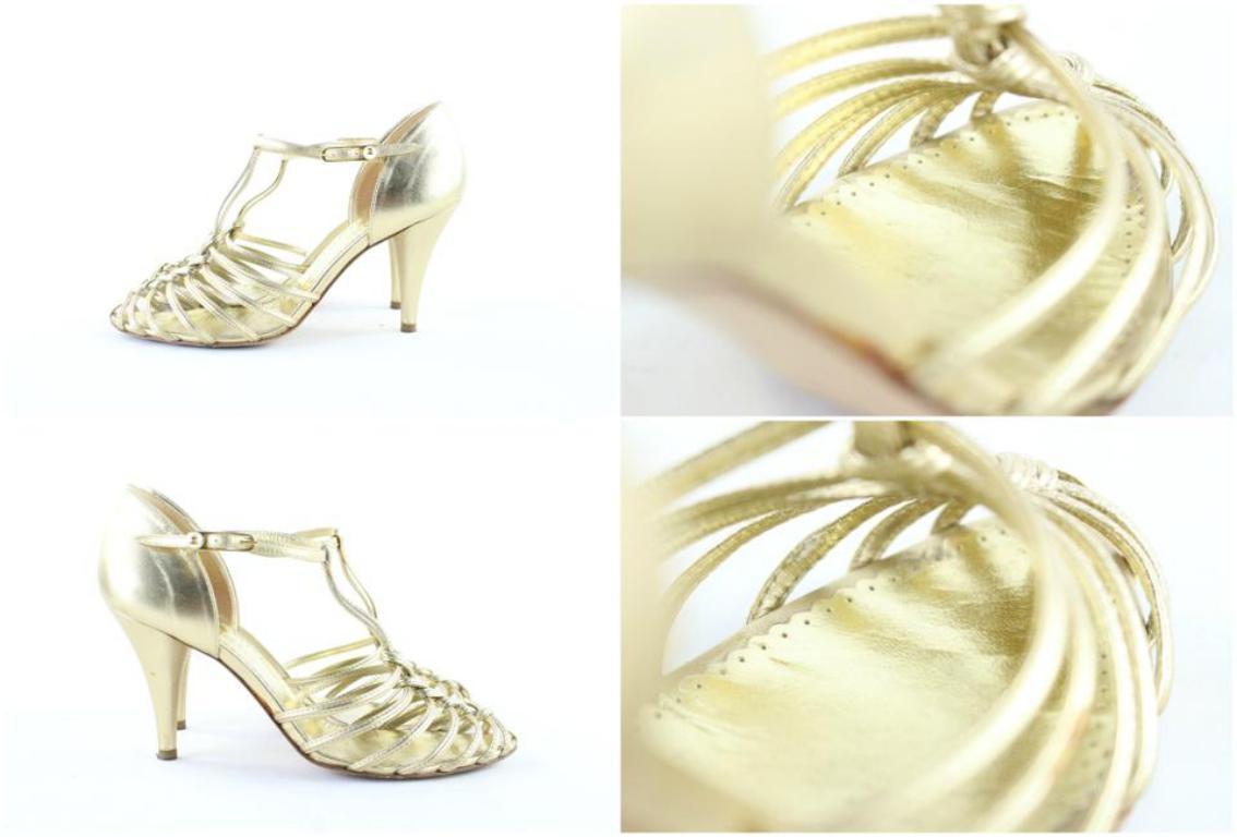 Women's Chanel Gold 05c T-strap Metallic Strappy 18cr1106 Sandals