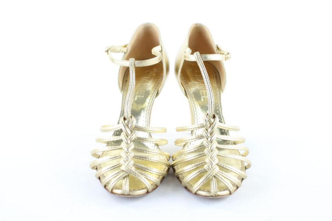 Chanel Gold 05c T-strap Metallic Strappy 18cr1106 Sandals 2