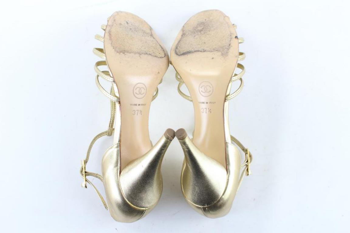 Chanel Gold 05c T-strap Metallic Strappy 18cr1106 Sandals 5