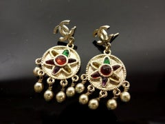 Chanel Gold 07p Gripoix Stone Cc Dangle Drop 225139 Earrings