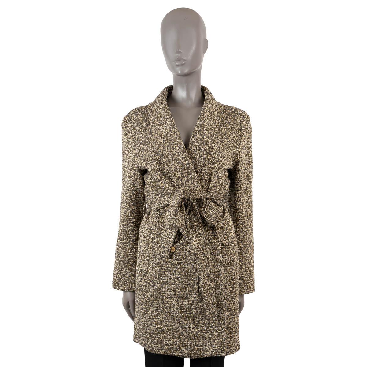 Women's CHANEL gold 2016 16A ROME LUREX TWEED BELTED Coat Jacket 44 fits M For Sale
