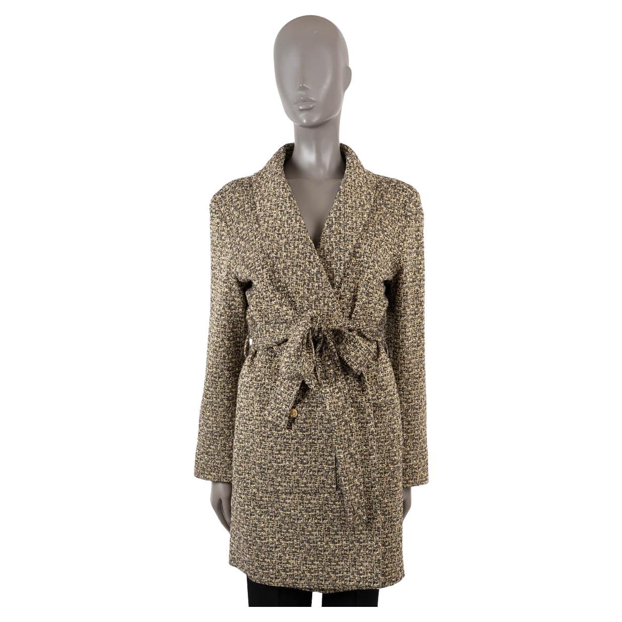 CHANEL gold 2016 16A ROME LUREX TWEED BELTED Coat Jacket 44 fits M For Sale