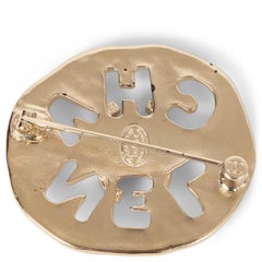 CHANEL gold 21K STRASS CC LOGO DISK Brooch