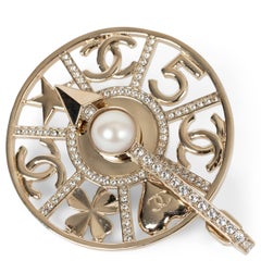 CHANEL gold 22S SPINNING WHEEL PEARL & STRASS Brooch