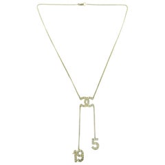 Chanel Gold 5 and CC Charms Drape Lariat Link Evening Dangle Chain Necklace 