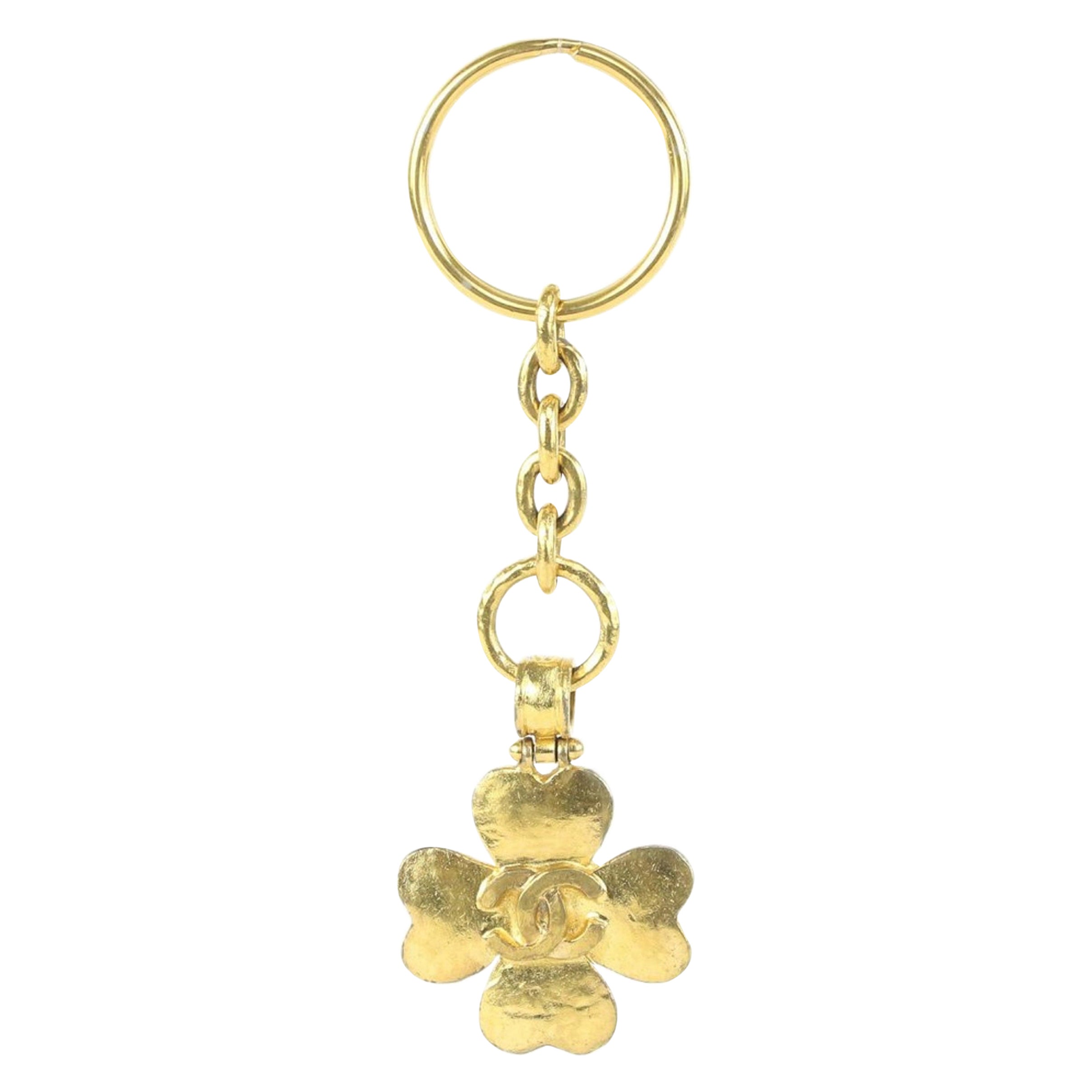 Chanel Gold 95p CC Clover Keychain Bag Charm 101c6