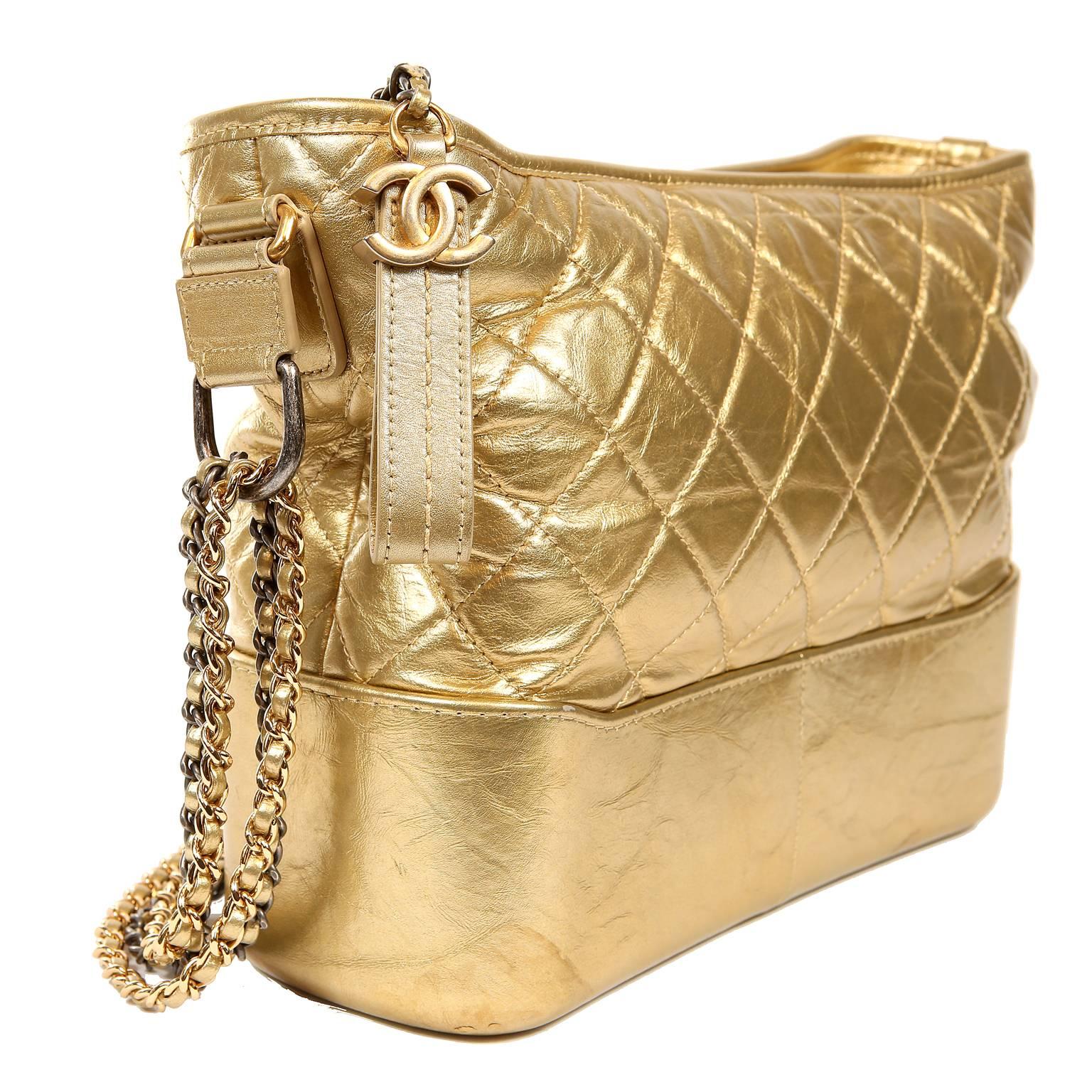Chanel Gold Aged Calfskin Gabrielle Crossbody Hobo In New Condition In Palm Beach, FL