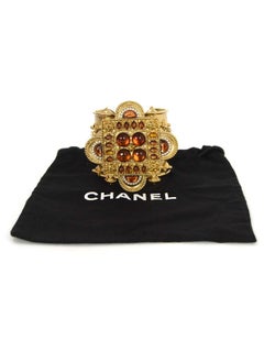 Chanel Gold & Amber Stone Cuff W/ CCs On Side