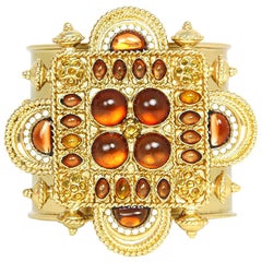 Chanel Gold & Amber Stone Cuff W/ CCs On Side