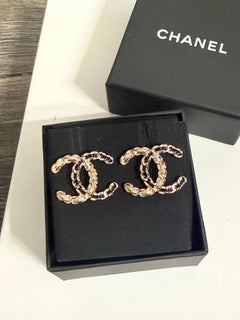 CHANEL Gold and Black Enamel Large CC Statement Earrings
