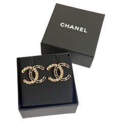 CHANEL Gold and Black Enamel Large CC Statement Earrings