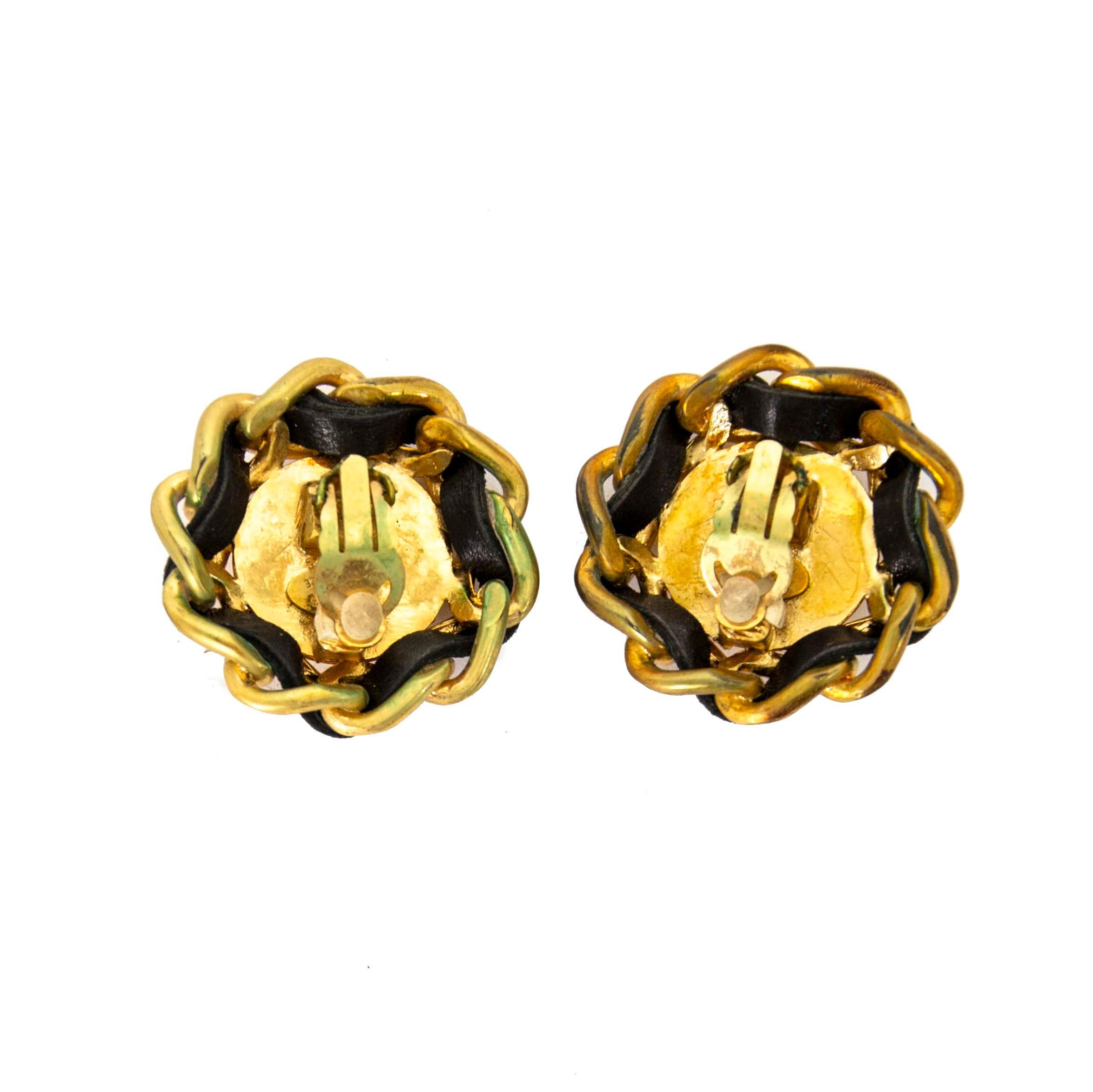 Contemporary Chanel Gold And Black Logo Clip-On Earrings 