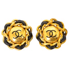 Chanel Gold And Black Logo Clip-On Earrings