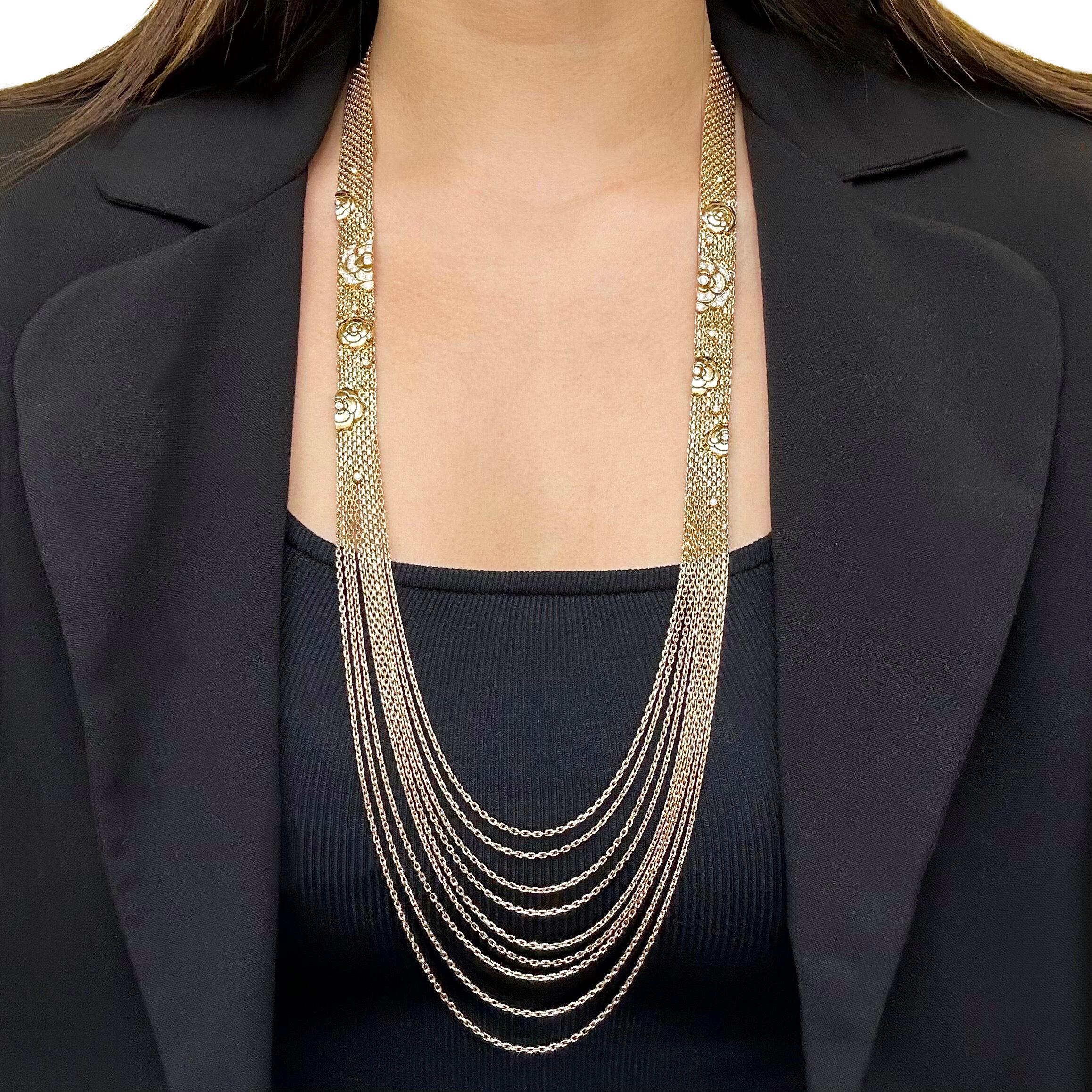 Chanel Gold and Diamond Camellia Multi Strand Flapper Necklace 1
