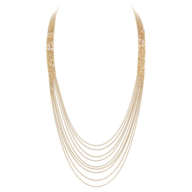 Chanel Gold and Diamond Camellia Multi Strand Flapper Necklace at 1stDibs