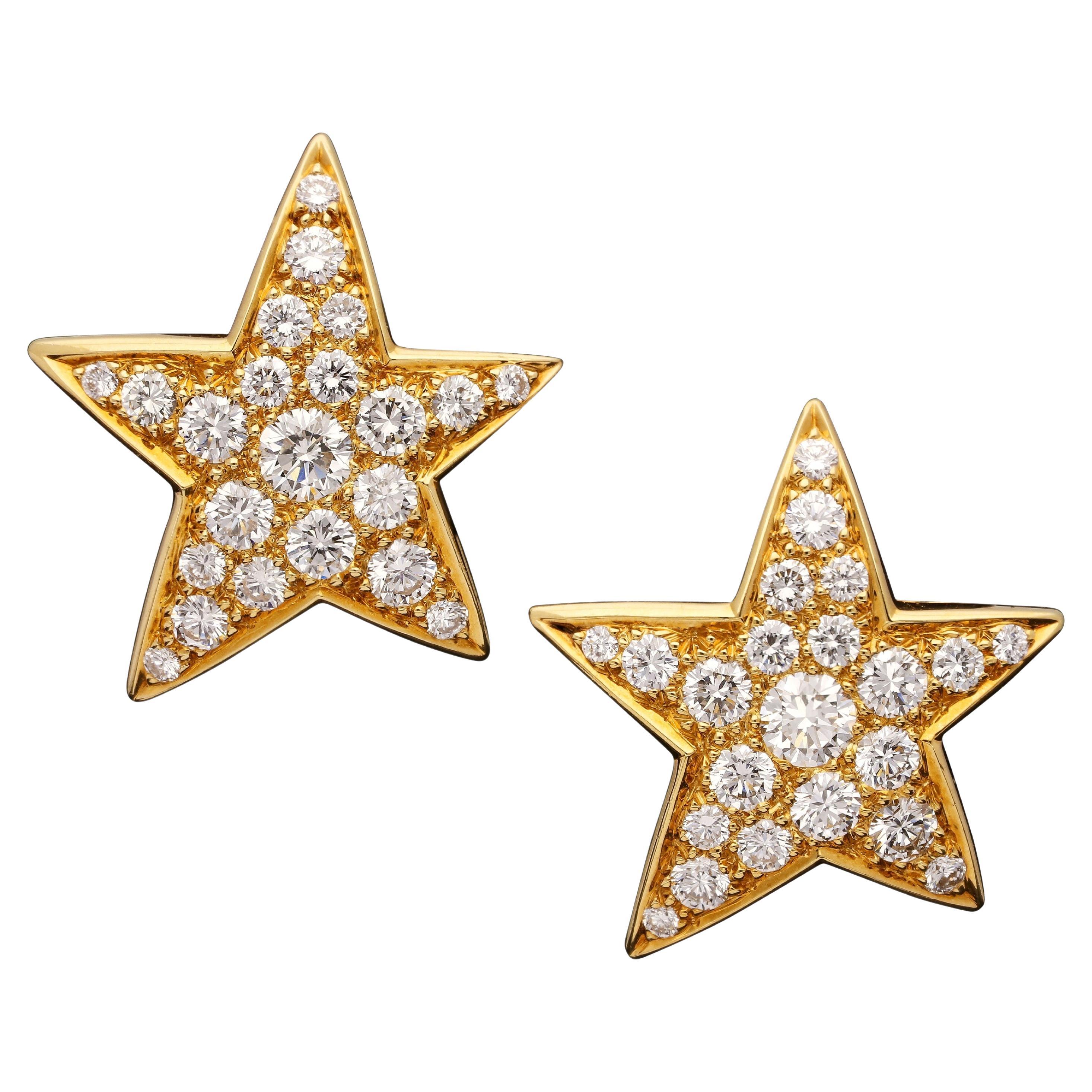 Chanel Gold and Diamond Star Earrings from The Comète Collection, Circa 2015