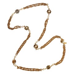 Chanel Gold and Pearl Double Strand Retro Necklace