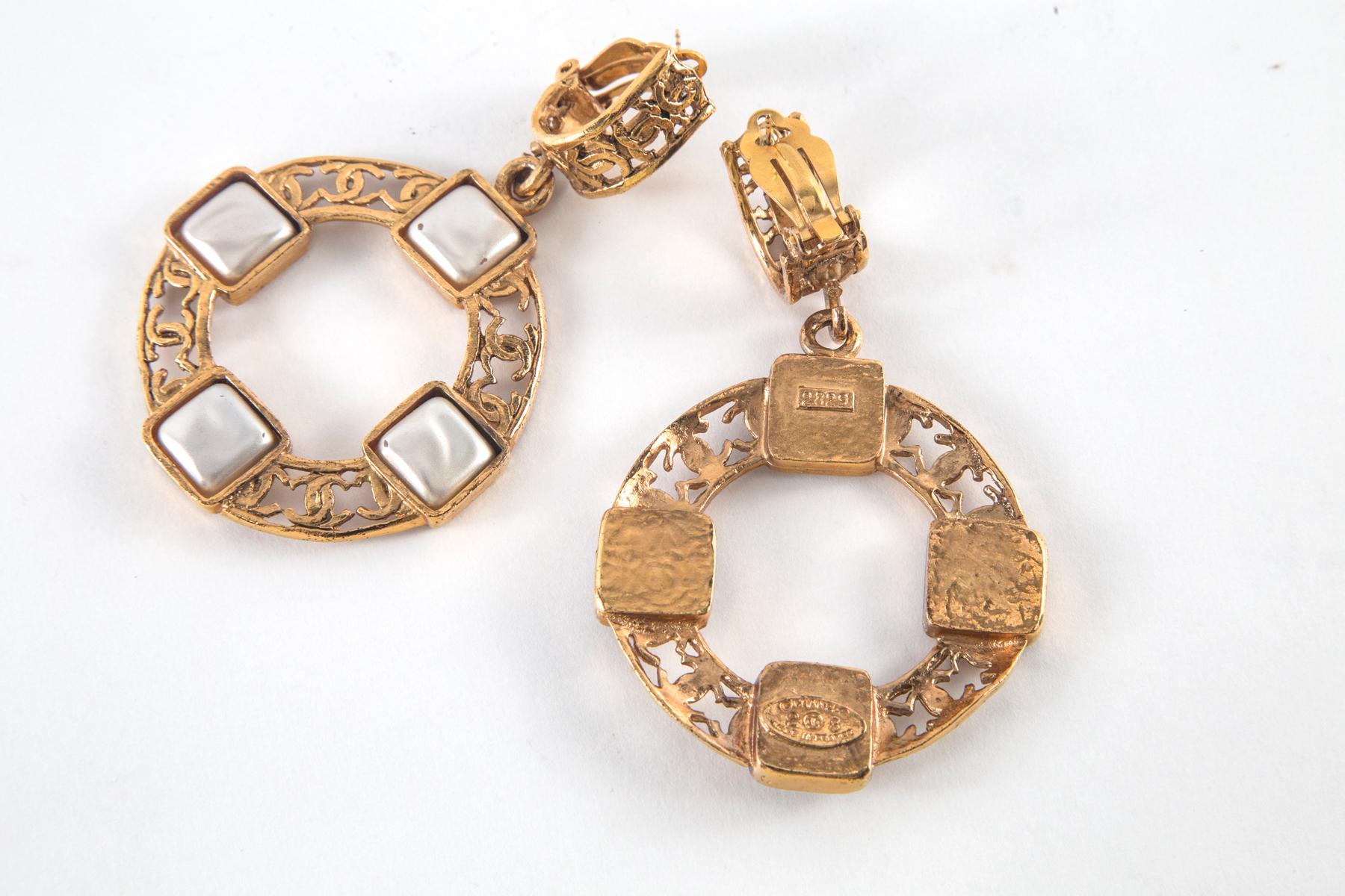Chanel Gold and Pearl Hoop Earrings 1