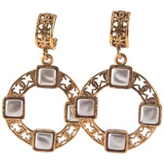 Chanel Gold and Pearl Hoop Earrings