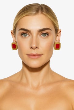 Chanel Gold and Red Gripoix Glass Earrings from Season 28 in 1991