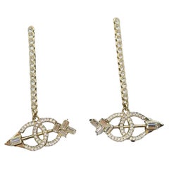 Chanel Gold and Silver Crystal CC Arrow Dangle Earrings
