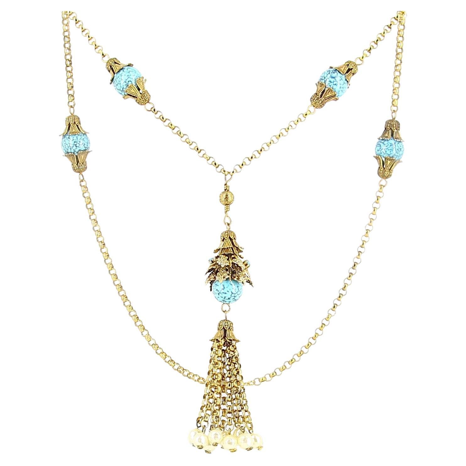 Chanel Gold and Turquoise Fantasy Necklace For Sale