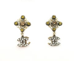 Chanel Gold Argyle Citrus Kristall überlappend CC baumeln Piercing Ohrringe