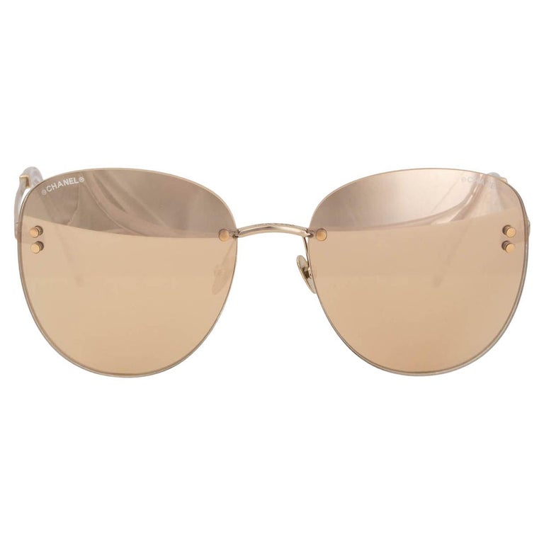 Chanel Pilot Sunglasses - Metal and Strass, Gold Beige - Polarized - UV Protected - Women's Sunglasses - 9566B C395/S4