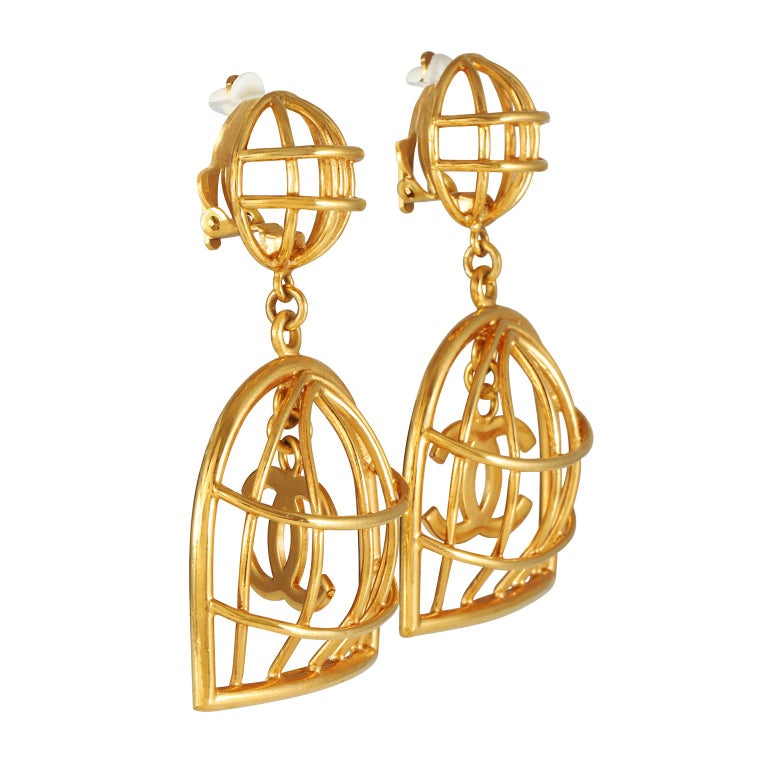 Chanel Gold Birdcage Vintage Earrings at 1stDibs  chanel birdcage, coco chanel  bird cage, birdcage chanel earrings