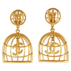 Chanel Gold Birdcage Vintage Earrings