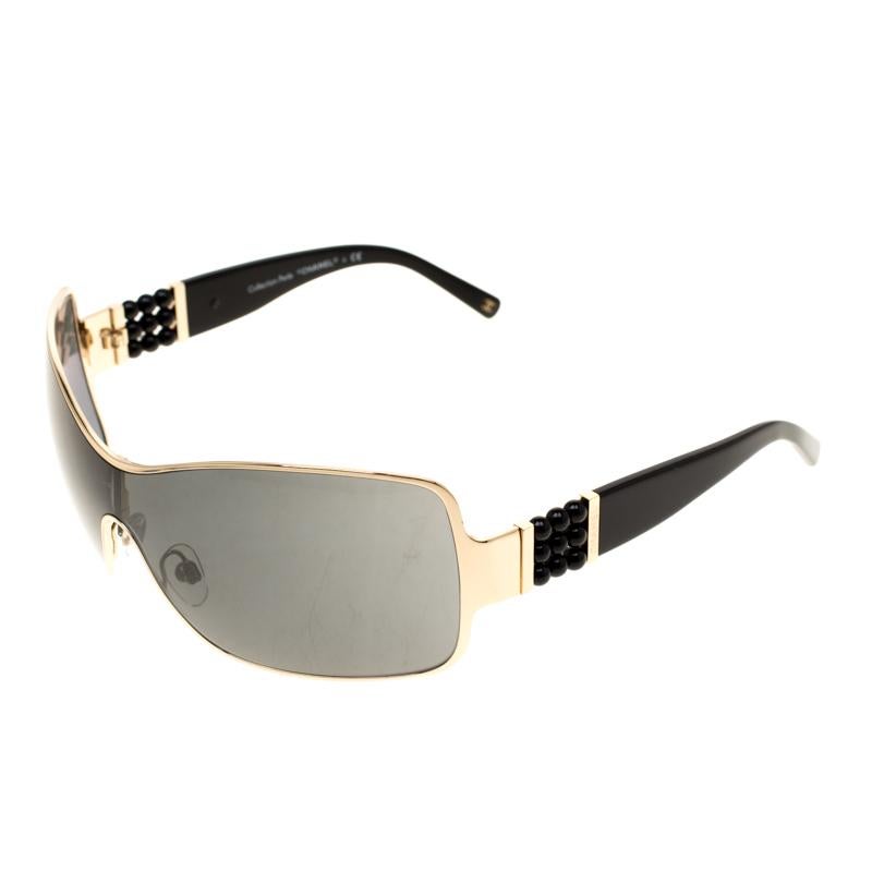 Gray Chanel Gold/Black 4177 Perle Collection Shield Sunglasses