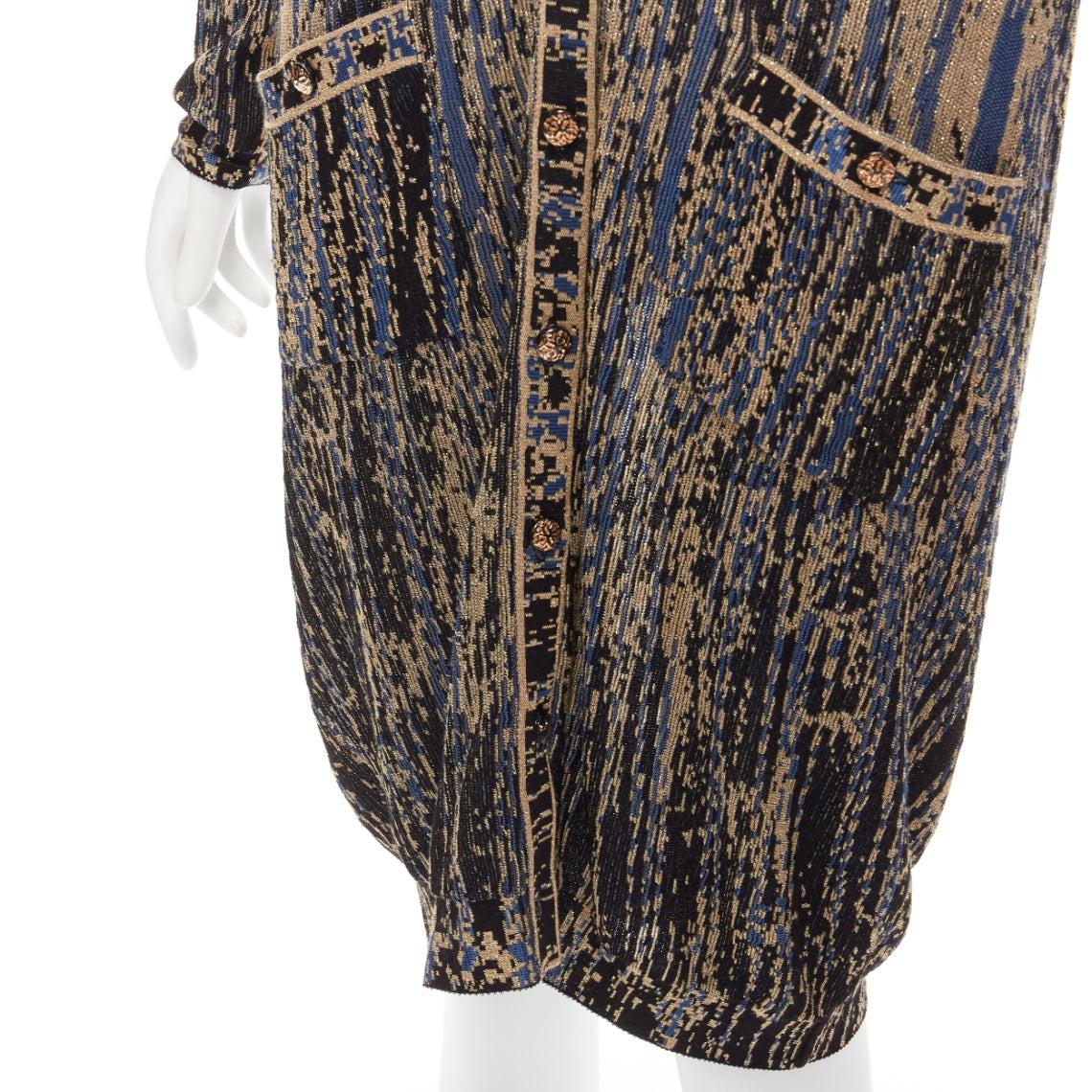 CHANEL gold black blue metallic lurex long cardigan sweaer FR38 M For Sale 2
