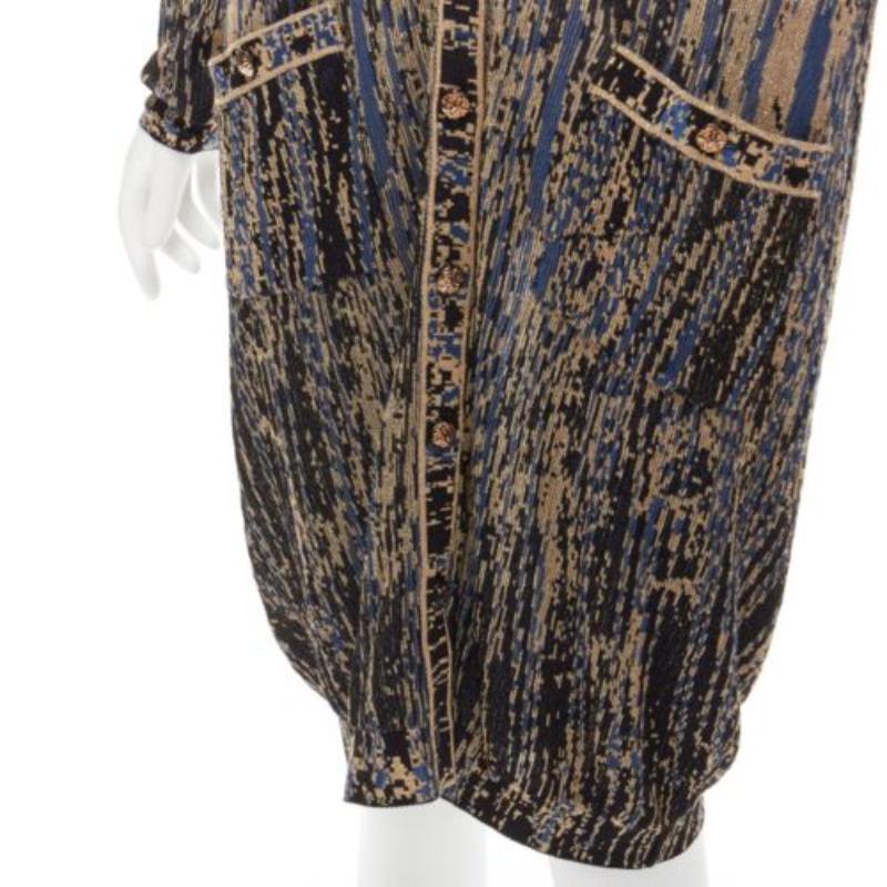 CHANEL gold black blue metallic lurex long cardigan sweaer FR38 M For Sale 3